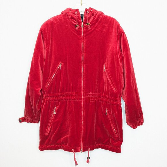 Bogner Red Velvet Long Sleeve Hooded Zip Up Jacket Pockets Embroidered Size 8 - Picture 1 of 15